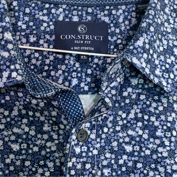 Con.Struct Slim Fit 4 Way Stretch  Long Sleeve Shirt Mens XLarge Blue Floral - Picture 8 of 10